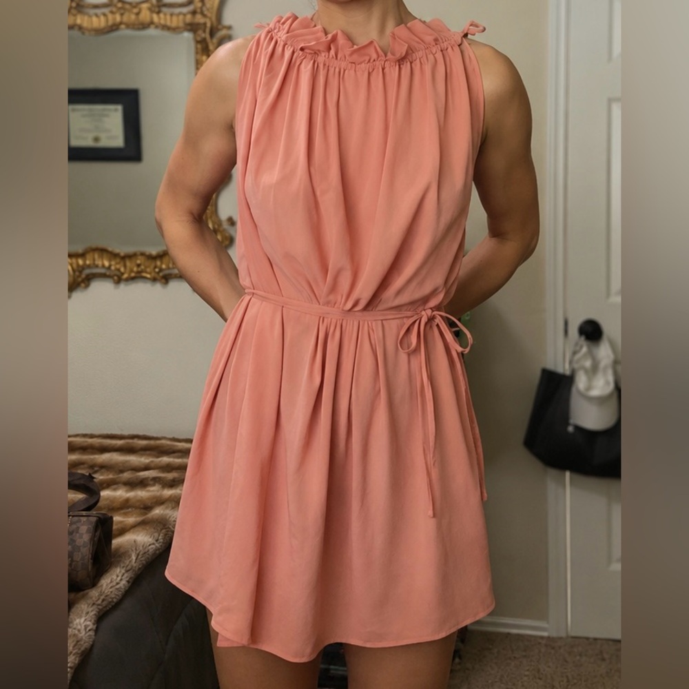 Peach Ruffle Tie-Shoulder Mini Dress